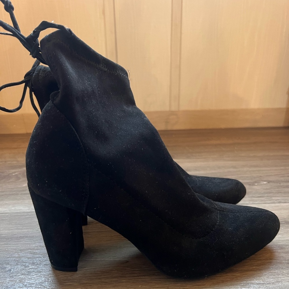 Ankle Booties Black Suede Heeled